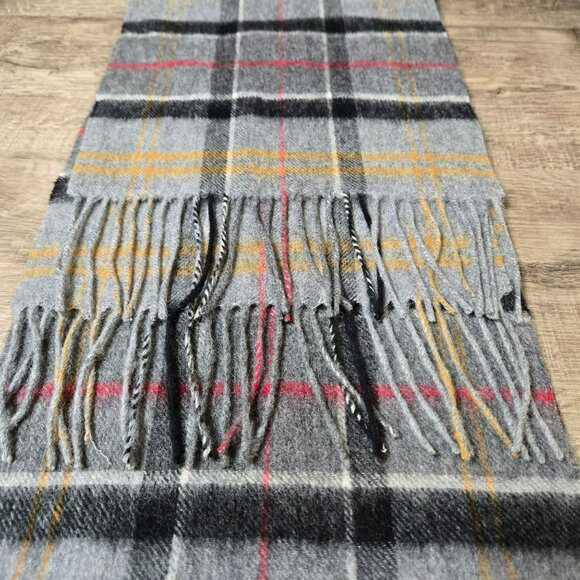 Gray Plaid Striped Fringe Winter Scarf Cashmere Blend Soft & Cozy 72" x 10" - Picture 2 of 6